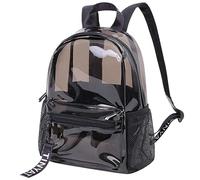 TINYAT Heavy Duty Transparent Clear backpack See Through Clear Bag for School, Concerts, Sports, Travel and Daily Use, Black/9051 50c, Compact