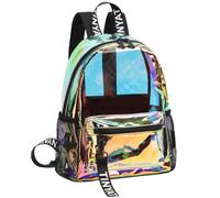 TINYAT Holographic Clear Backpack Colorful Laser Transparent Backpack Large Clear Stadium Approved Bag for College, Concerts, Sports