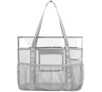 TINYAT Large Clear Tote Bag for Women Transparent Mesh Beach Bag Shoulder Bag with Waterproof Zipper Pocket See Through Swim Bag for Vacation