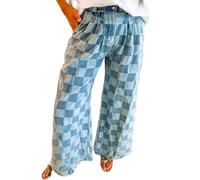 TinyCribz Classic Checkered Denim Jeans with Wide Leg Fit - Dusk Blue | 8