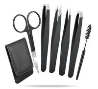 Tinyera 6pcs Eyebrow Tweezer Set, Slant Tip & Pointed Precision for Women, Great for Ingrown Hair, Splinter, Blackhead & Tick Remover