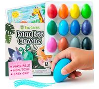 TinyGeeks 12 Color Egg Crayons - Palm Grasp Non-Toxic and Washable for Toddlers (3-6) & Kids (4-8) - Easy-to-Hold, Perfect for Travel, Art, and Early Childhood Activities