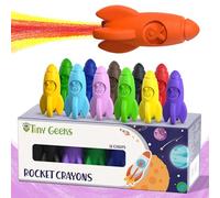 TinyGeeks 12 Rocket Crayons - Non Toxic, Washable - For Toddlers, Kids Ages 4-8 - Easy To Hold, Baby's Crayons For Toddlers Above 3 Years