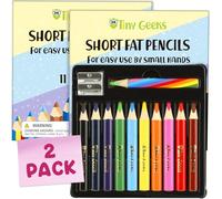 TinyGeeks Jumbo Color Pencils Set For Kids - (2 Sets) - Short Fat Triangle Pencils for Kids Ages 3-7 - For Preschoolers, Kindergarten, Toddlers, Beginners - Triangular Shape With Sharpeners