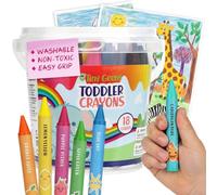 TinyGeeks Jumbo Crayons For Toddlers 3-8 - 18pc Toddler Baby Crayons For Kids Ages 4-8 & 3-4 - With Printed Coloring Sheets - Washable, Non Toxic and Easy To Hold - Perfect for Classroom