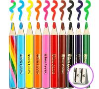 TinyGeeks Jumbo Pencils - 10 Triangle Short Colored Pencils for Kids and Rainbow Pencil + Sharpener - Perfect for Preschool, Toddlers and Beginners + Recommended by Teachers & Experts