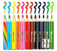 TinyGeeks Jumbo Pencils - 12 Triangle Short Colored Pencils for Kids and Rainbow Pencil + Sharpener - Perfect for Preschool, Toddlers and Beginners + Recommended by Teachers & Experts