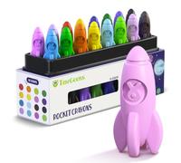 TinyGeeks Rocket Crayons 16 Pack, Non Toxic, Washable, Easy Grip for Kids | Made from Natural Waxes Free of Asbestos, Lead and Phthalates, Gentle on Delicate Skin