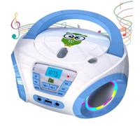 TinyGeeks Tunes Kids Boombox CD Player for Kids - New - FM Radio - Batteries Included - Cute White Radio cd Player with Speakers for Kids and Toddlers - Blue