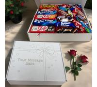 TinyGift Personalised Sweet Gift Box with Engraved Message, White Cardboard, 25x20x5 cm, Custom Text on Lid, Winter Festive Style, 400g Assorted Chocolates, Valentine’s Day Gift Box