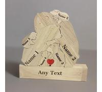 TinyGift Personalised Wooden Bear Family Ornament - Custom Engraved Christmas Decoration, Handmade Wooden with Names and Heart, Rustic Family Keepsake for Couples, Parents, Grandparents