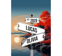 TinyGift Personalized Crossroads Sign Couple's Name And Date On Street Sign Poster Or Canvas Prints Love Gift For Anniversary, Wedding Gift, Street Poster With Custom Names Wall Art UK. (Style 8)