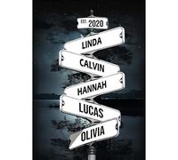 TinyGift Personalized Crossroads Sign Couple's Name And Date On Street Sign Poster Or Canvas Prints Love Gift For Anniversary, Wedding Gift, Street Poster With Custom Names Wall Art UK. (Style 7)