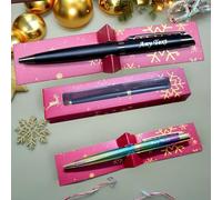 TinyGift Personalized Luxury Pen Set, Black and Rainbow Metallic, Custom Engraved Gift with Gold Trim, Christmas 2025 Gift Box, Professional Writing Instrument Xmas personalised gift