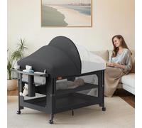 TinyGlow 4 in 1 Baby Bassinet, Pack and Play, Bedside Crib Sleeper, Diaper Changer, Quickly Assembled and Folded Portable Crib with Mattress and Mosquito Net, Easy to Carry