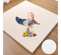 TINYHARBO Baby Play Mat for Floor - Vegan Leather Playpen Mat, Extra Thick Foam, Waterproof & Non-Slip Crawling Mat, Easy Wipe-Clean Floor Mat for Infants and Toddlers, Beige
