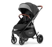 Tinyiota Baby Stroller, Infant Stroller with Large UPF 50+ Canopy,Luxury Pram Stroller with Leather Handle & Spacious Seat, One-Hand Foldable Pushchair, Toddler Stroller with Lie-Flat Mode(Black)