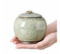 Tinykniv Ceramic Pet Memorial Keepsake for Dog and Cat Ashes | Medium Size Handcrafted Cremation Container, Durable and Moisture-Resistant, Home or Garden Display (Sand Yellow)