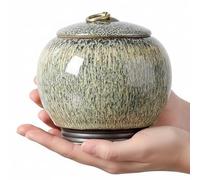 Tinykniv Handcrafted Ceramic Pet Urn with Lid - Reactive Glaze Memorial Urn for Dogs & Cats, Secure Fit Lid, Decorative Keepsake for Pet Ashes, Home Display (Yellow Green)