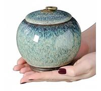Tinykniv Handcrafted Ceramic Pet Urn with Lid - Reactive Glaze Memorial Urn for Dogs & Cats, Secure Fit Lid, Decorative Keepsake for Pet Ashes, Home Display (Blue Green)