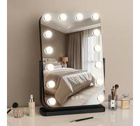TinyLiving Hollywood Vanity Mirror, 360° Rotatable Lighted Makeup Mirror with Lights, 14 Dimmable Bulbs - 3 Color Modes, Touch Control, Swivel Tabletop Mirror for Bedroom, Dressing Room, Black