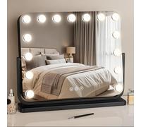 TinyLiving Hollywood Vanity Mirror, 50x42cm Large Makeup Mirror with Lights, 360° Rotation, 15 Dimmable Bulbs - 3 Color Modes, Touch Control, Swivel Tabletop Mirror for Bedroom, Dressing Room