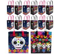 TINYMILLS Day of the Dead Party Gift Goody Candy Bags, Sugar Skull Design, Dia de Los Muertos Mexican Heritage 12 Pack
