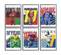 TinyMollo Soccer Wall Art Set, 6 Unframed 8x10 Sports Legends Prints with Messi, Ronaldo, Neymar, Mbappe for Boys Room, Kids Bedroom Decor