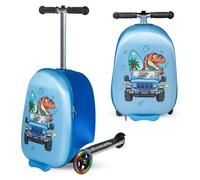 TinyNomad Adventure Ride-On Scooter Suitcase for Kids - Fun Travel Companion Luggage with Built-in Scooter, LED Wheels, and Carry-On Design for Ages 5-12, Pink, M, Dinosaur