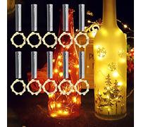 TINYOUTH 10PCS Wine Bottle Lights with Cork Warm White Light, 2M/6.5FT 20 LED Battery Operated Bottle String Light Steady on for DIY Party Wedding Christmas Decor