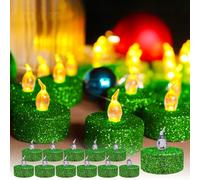 TINYOUTH 12PCS LED Tea Light Candles, Flameless Tea Lights Flickering Led Tealight Batteries Included for Wedding Party Anniversary Engagement Decoration, Green Glittering