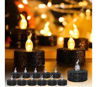 TINYOUTH 12PCS LED Tea Light Candles, Flameless Tea Lights Flickering Led Tealight Batteries Included for Wedding Party Anniversary Engagement Decoration, Black Glittering