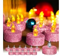 TINYOUTH 12PCS LED Tea Light Candles, Flameless Tea Lights Flickering Led Tealight Batteries Included for Wedding Party Anniversary Engagement Decoration, Pink Glittering