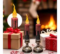 TINYOUTH 2PCS 21CM Tall LED Candle Lights for Halloween Christmas, Black Glitter Table Candles Light Batteries Included for Wedding Party Anniversary Engagement Decoration