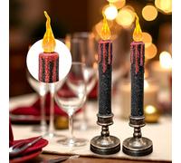 TINYOUTH 2PCS 25CM Tall LED Candle Lights for Halloween Christmas, Black Glitter Table Candles Light Batteries Included for Wedding Party Anniversary Engagement Decoration