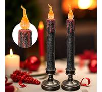 TINYOUTH 2PCS 30CM Tall LED Candle Lights for Halloween Christmas, Black Glitter Table Candles Light Batteries Included for Wedding Party Anniversary Engagement Decoration