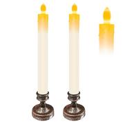 TINYOUTH 2PCS Dinner Taper Candles with Holder, Battery Operated Long Candles Sticks for Christmas Home Wedding Table Decor