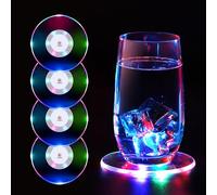 TINYOUTH Set of 4 Colour Changing LED Coasters for Drinks, ON/OFF Disposable Daily Waterproof Acrylic Light Up Coasters for Beer Cocktail Parties Weddings Bar Christmas Home Pub