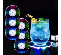 TINYOUTH Set of 6 Colour Changing LED Coasters for Drinks, ON/OFF Disposable Daily Waterproof Acrylic Light Up Coasters for Beer Cocktail Parties Weddings Bar Christmas Home Pub