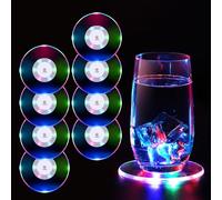 TINYOUTH Set of 8 Colour Changing LED Coasters for Drinks, ON/OFF Disposable Daily Waterproof Acrylic Light Up Coasters for Beer Cocktail Parties Weddings Bar Christmas Home Pub