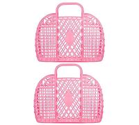 tinysiry 2Pcs Hollow Storage Basket with Handle, Beach Basket Sundries Storage Container Bath Basket Shopping Basket, Plastic Storage Bin for Home, Washing Storage Basket Hot Pink