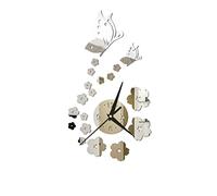 tinysiry 3D Mirror Butterfly Creative Wall Clock Wall Decal Wall Sticker Decoration, Self-adhesive Battery Operated Long Pointer 4 Numbers Silent Art Clock Silver