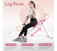 tinysiry 4-in-1 Foldable Rowing Machine, Folding Ab Rowing Machine Adjustable Home Fitness Rower with Resistance Bands Roman Chair & Leg Press, 120kg Capacity Quiet Magnetic Rowings Machines Pink-Whi