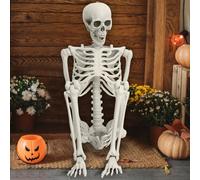 tinysiry 5.4FT Poseable Skeleton Prop Life-Size Human Bones Halloween Decoration, Movable Joints for Posing, Realistic Plastic Skeleton for Haunted House, Bar, School, Outdoor Party Supplies 170cm