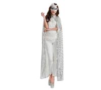 tinysiry Adult Long Sequin Cape, Halloween Costume Cloak for Women, Full Length Glitter Witch Robe Stage Cosplay Hooded Cloak, Party Role Playing Festival Outfit Girls Bling Bling Cape Cloaks Silver