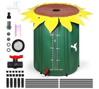 tinysiry Collapsible Rain Barrel, 100 Gallon Sunflower Style Rainwater Barrel with Mesh Filter Top, Collapsible PVC Water Storage Tank Portable Garden Rain Collector Waters Barrels Water Catcher Gre