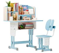 tinysiry Height Adjustable Kids Desk and Chair Set, Ergonomic Study Desk Combo for Children, Kids Learning Table with Drawer, Book Stand and Storage for Ages 7-12, Ideal Homework Setup Blue
