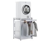 tinysiry Over The Washer Storage Shelf, Freestanding Washing Machine Organizer Rack with Countertop, Adjustable Laundry Storage Stand for Bathroom Toilet Balcony Laundry Room Organizer White