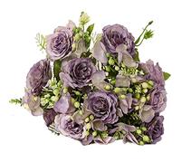 tinysiry Peony Roses Artificial Fake Flower, Silk Peony Rose Hydrangea Bunch Wedding, Party Decorations, Fake Rose with Green Leaves for DIY Purple