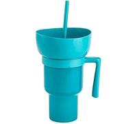 tinysiry Snack and Drink Cup 2 in 1 Tumbler with Snack Bowl, Leakproof Cup Reusable Cinema Beverage Popcorn Cup for Travel, Home, Stadium Tumbler for Popcorns and Drinks Blue